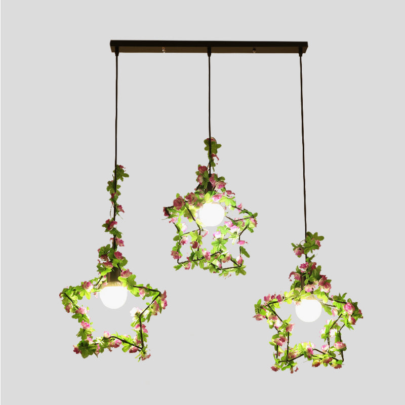 Industrial Pentagram Plant Down Lighting 3 Bulbs LED Metal Multi Light Pendant in Black with Round/Linear Canopy Clearhalo 'Art Deco Pendants' 'Black' 'Cast Iron' 'Ceiling Lights' 'Ceramic' 'Crystal' 'Industrial Pendants' 'Industrial' 'Metal' 'Middle Century Pendants' 'Pendant Lights' 'Pendants' 'Rustic Pendants' 'Tiffany' Lighting' 401278