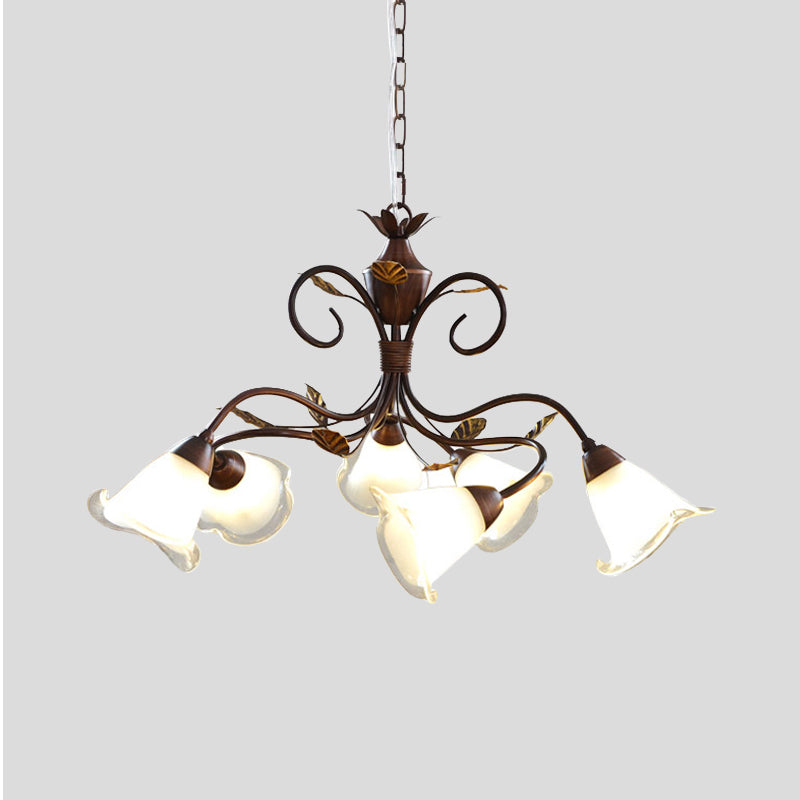 American Flower Chandelier Lamp 6 Lights Metal LED Hanging Light Fixture in Brown for Living Room Clearhalo 'Ceiling Lights' 'Chandeliers' Lighting' options 401297