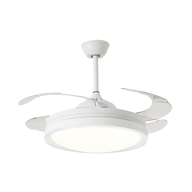 42" W White Circle Pendant Fan Light Minimalism LED Dining Room Semi Mount Lighting with 4 Blades, Wall/Remote Control/Wall and Remote Control Clearhalo 'Ceiling Fans with Lights' 'Ceiling Fans' 'Modern Ceiling Fans' 'Modern' Lighting' 402488