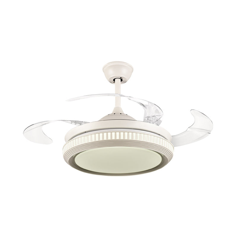 Round Acrylic Hanging Fan Lamp Contemporary LED Living Room Semi Flush Ceiling Light in White with 8 Clear Blades, 42" W Clearhalo 'Ceiling Fans with Lights' 'Ceiling Fans' 'Modern Ceiling Fans' 'Modern' Lighting' 402538