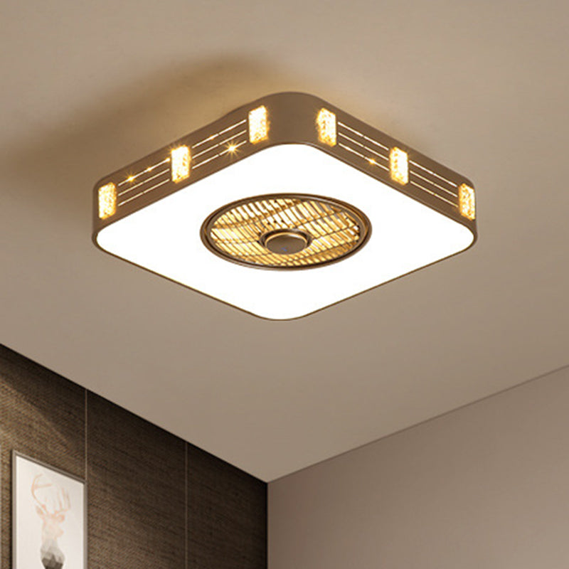 LED Semi Flush Mounted Lighting Simple Bedroom Pendant Fan Lamp with Square Acrylic Shade in Gold, 19.5"/23.5" W Clearhalo 'Ceiling Fans with Lights' 'Ceiling Fans' 'Modern Ceiling Fans' 'Modern' Lighting' 402747