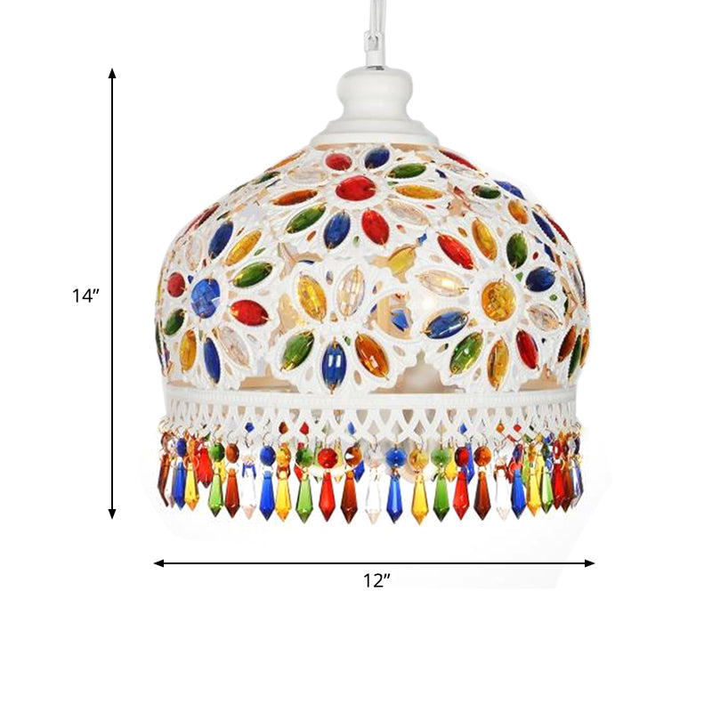 Bohemian Dome Chandelier Lighting Fixture 3 Heads Metal Ceiling Pendant Light in White for Restaurant Clearhalo 'Ceiling Lights' 'Chandeliers' Lighting' options 403101