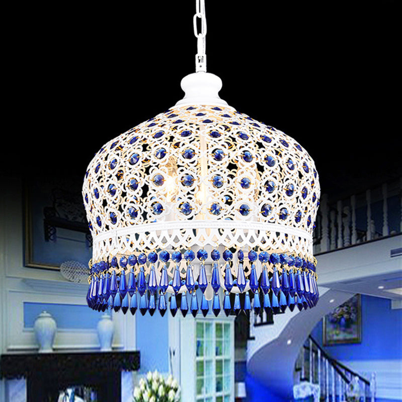 Dome Dining Room Chandelier Lamp Bohemian Metal 3 Lights White Pendant Lighting Fixture Clearhalo 'Ceiling Lights' 'Chandeliers' Lighting' options 403122