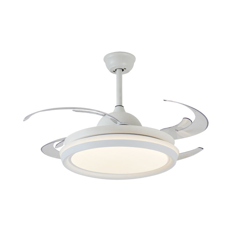 42" Width Simplicity Round Ceiling Fan Lighting LED Acrylic Semi Flush Light Fixture in White for Bedroom, 8 Clear Blades Clearhalo 'Ceiling Fans with Lights' 'Ceiling Fans' 'Modern Ceiling Fans' 'Modern' Lighting' 403145