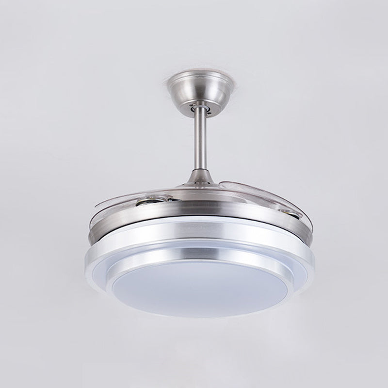 Silver Ring Ceiling Fan Lamp Contemporary Metal LED 36" W Bedroom Semi Flush Mount Light Fixture with 4 Blades, Remote/Wall Control/Remote and Wall Control Clearhalo 'Ceiling Fans with Lights' 'Ceiling Fans' 'Modern Ceiling Fans' 'Modern' Lighting' 403346