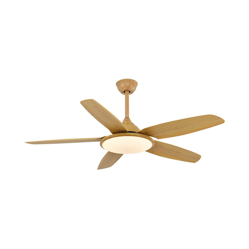 LED Metal Pendant Fan Lighting Minimalist Wood Round Dining Room 6 Blades Semi Flush Mount Ceiling Fixture, 52" Wide Clearhalo 'Ceiling Fans with Lights' 'Ceiling Fans' 'Modern Ceiling Fans' 'Modern' Lighting' 403620