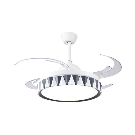 Kids Drum Pendant Fan Lighting Metallic Bedroom 4 Blades LED Semi Flushmount in White with Acrylic Shade, 47" W Clearhalo 'Ceiling Fans with Lights' 'Ceiling Fans' 'Kids Ceiling Fans' 'Kids' Lighting' 403715