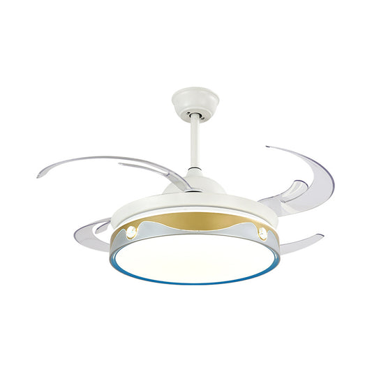 47" W LED Bedroom Semi Flush Light Modernist White 4 Clear Blades Ceiling Fan Lamp with Round Acrylic Shade Clearhalo 'Ceiling Fans with Lights' 'Ceiling Fans' 'Kids Ceiling Fans' 'Kids' Lighting' 403745