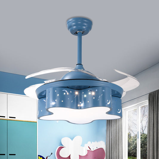 Star Shape Bedroom Pendant Fan Lighting Metal Nordic Kids 4 Clear Blades LED Semi Flushmount in White/Pink/Blue, 66" Wide Clearhalo 'Ceiling Fans with Lights' 'Ceiling Fans' 'Kids Ceiling Fans' 'Kids' Lighting' 403748