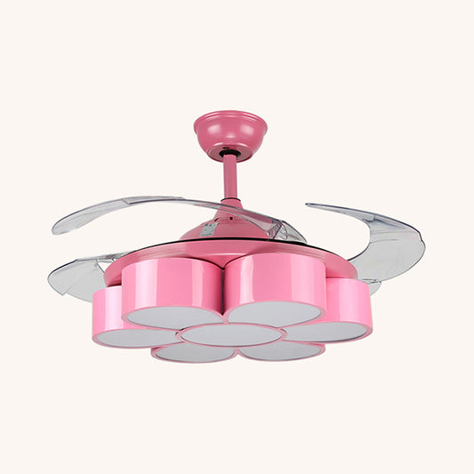 42" W Flower Bedroom Ceiling Fan Light Fixture Metal LED Kids Semi Flush Mounted Lamp in Pink with 3 Clear Blades, Remote/Wall and Remote Control Clearhalo 'Ceiling Fans with Lights' 'Ceiling Fans' 'Kids Ceiling Fans' 'Kids' Lighting' 403806