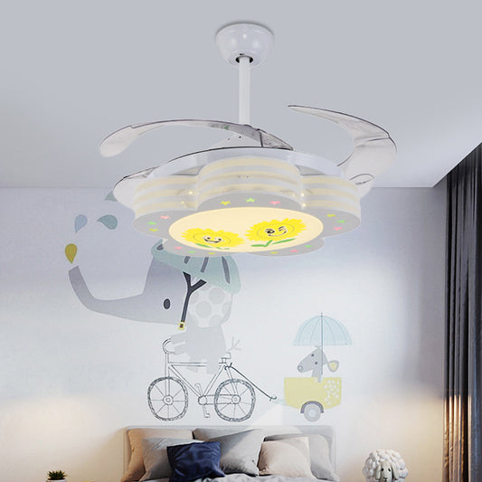 42" Wide LED Bedroom Semi Flushmount Nordic Kids Style White 3 Blades Pendant Fan Light with Floral Shape Metallic Shade Clearhalo 'Ceiling Fans with Lights' 'Ceiling Fans' 'Kids Ceiling Fans' 'Kids' Lighting' 403843