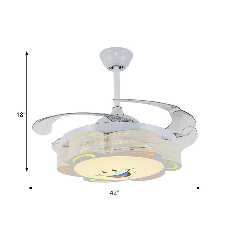 3 Blades Flower Hanging Fan Lighting Nordic Style Metallic 42" W LED White Semi Flush Mounted Lamp for Kids Bedroom, Wall/Remote Control Clearhalo 'Ceiling Fans with Lights' 'Ceiling Fans' 'Kids Ceiling Fans' 'Kids' Lighting' 403850