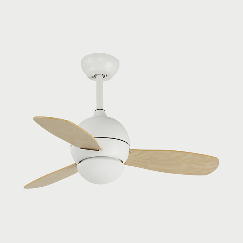 Dome Kids Bedroom Pendant Fan Lamp Metal 36" W LED Modern Semi Flush Ceiling Light in White/Yellow/Blue with Wall/Remote Control, 3 Wood Blades Clearhalo 'Ceiling Fans with Lights' 'Ceiling Fans' 'Kids Ceiling Fans' 'Kids' Lighting' 403854