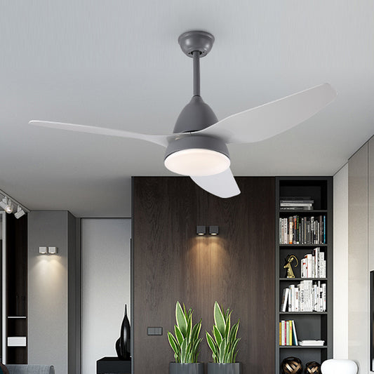 Modern 50" W LED Ceiling Fan Lighting with Acrylic Shade Grey/Yellow/Green Cone Semi Flush Lamp over Dining Table, 3 White Blades Clearhalo 'Ceiling Fans with Lights' 'Ceiling Fans' 'Kids Ceiling Fans' 'Kids' Lighting' 403876