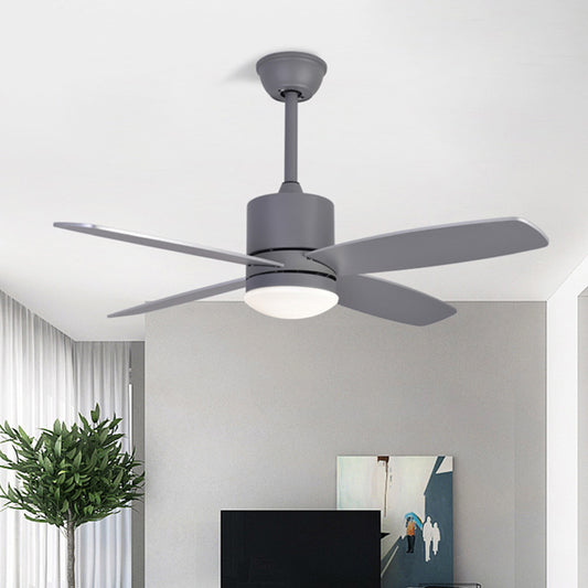 Cylinder Semi Flush Mounted Lamp Modern Metallic Green/Grey/Yellow 4 Blades LED Hanging Fan Light, 42" W Grey Clearhalo 'Ceiling Fans with Lights' 'Ceiling Fans' 'Kids Ceiling Fans' 'Kids' Lighting' 403924