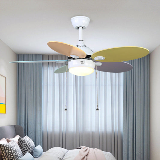 Metal Pine Cone Hanging Fan Light Modernist LED White Semi Flush Lamp with 5 Colorful Blades, 36"/42" Wide White Clearhalo 'Ceiling Fans with Lights' 'Ceiling Fans' 'Kids Ceiling Fans' 'Kids' Lighting' 403930