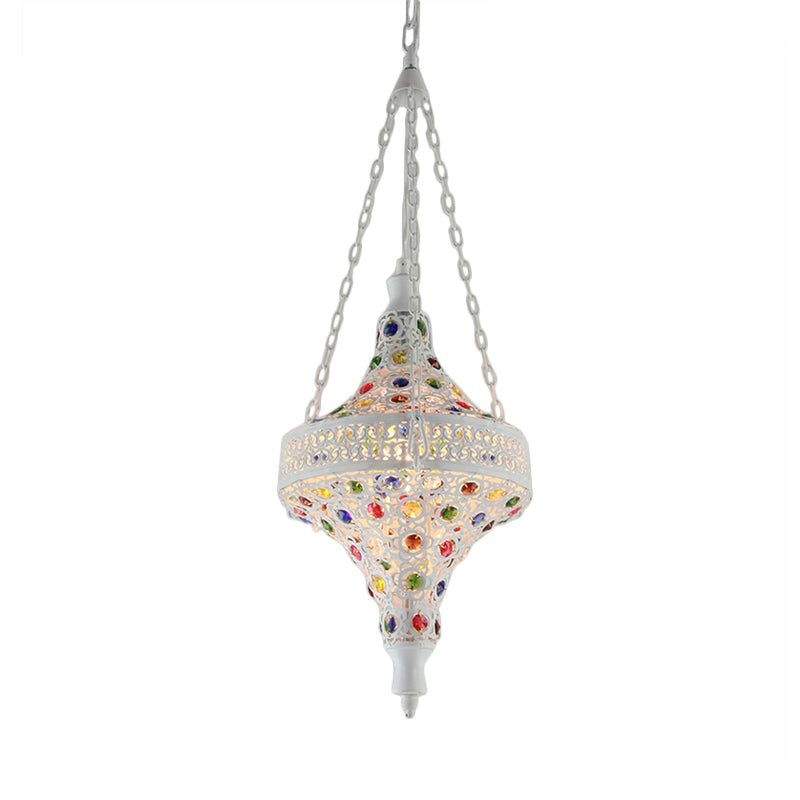 Bohemian Hollow Hanging Light 1 Bulb Metal Drop Pendant in White for Living Room Clearhalo 'Ceiling Lights' 'Chandeliers' Lighting' options 404081