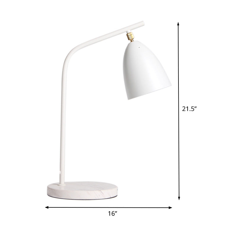 Metal Bell Nightstand Lamp Modern 1 Bulb Reading Book Light in White with Curvy Arm Clearhalo 'Lamps' 'Table Lamps' Lighting' 405560