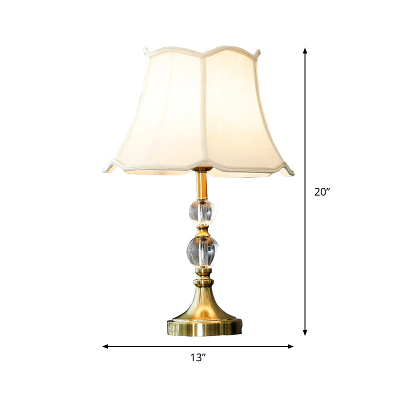 1-Light Living Room Night Lamp Modernism White Crystal Nightstand Light with Bell Fabric Shade Clearhalo 'Lamps' 'Table Lamps' Lighting' 406041