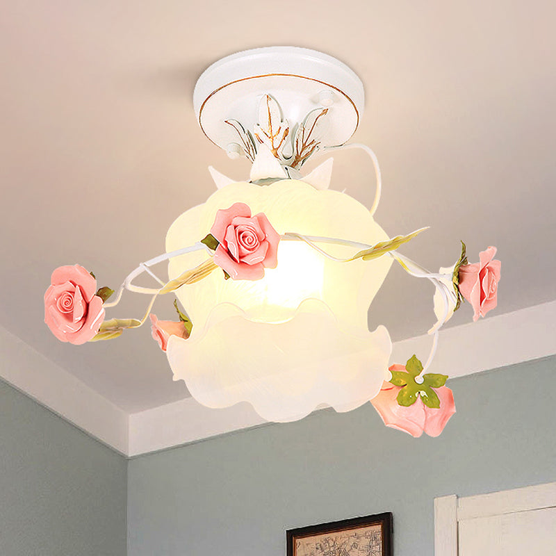 1 Light Ceiling Light Fixture Countryside Bloom Metal Flush Mount Lamp in White for Foyer Clearhalo 'Ceiling Lights' 'Close To Ceiling Lights' 'Close to ceiling' 'Flush mount' Lighting' 407085