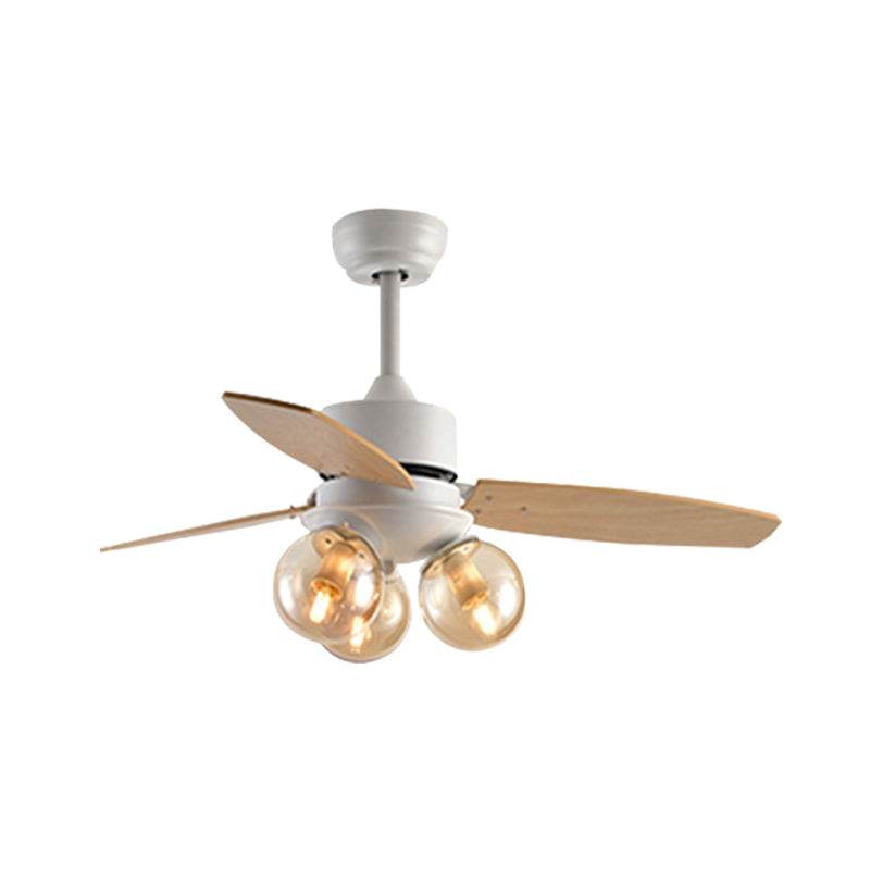 3 Heads Ball Semi Flush Lighting Industrial White/Black Clear Glass 3 Blades Hanging Fan Lamp for Restaurant, 42" W Clearhalo 'Ceiling Fans with Lights' 'Ceiling Fans' 'Industrial Ceiling Fans' 'Industrial' Lighting' 407122