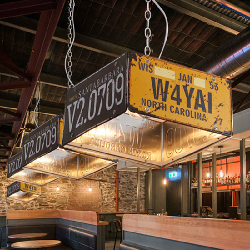 Metal Box Hanging Lamp Three-light Vintage Chandeliers in Black and Yellow for Bistro Clearhalo 'Ceiling Lights' 'Chandeliers' Lighting' options 438929