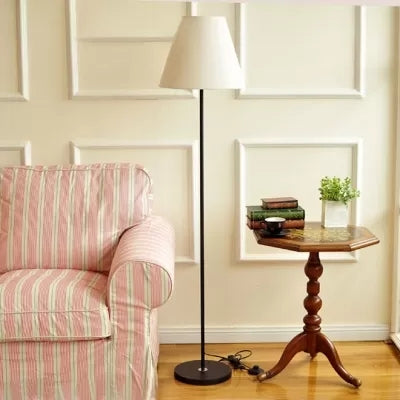 Tapered Shade Plug-In Floor Lamp 1 Head Contemporary Fabric Floor Light for Child Bedroom Ivory Clearhalo 'Floor Lamps' 'Lamps' Lighting' 44795