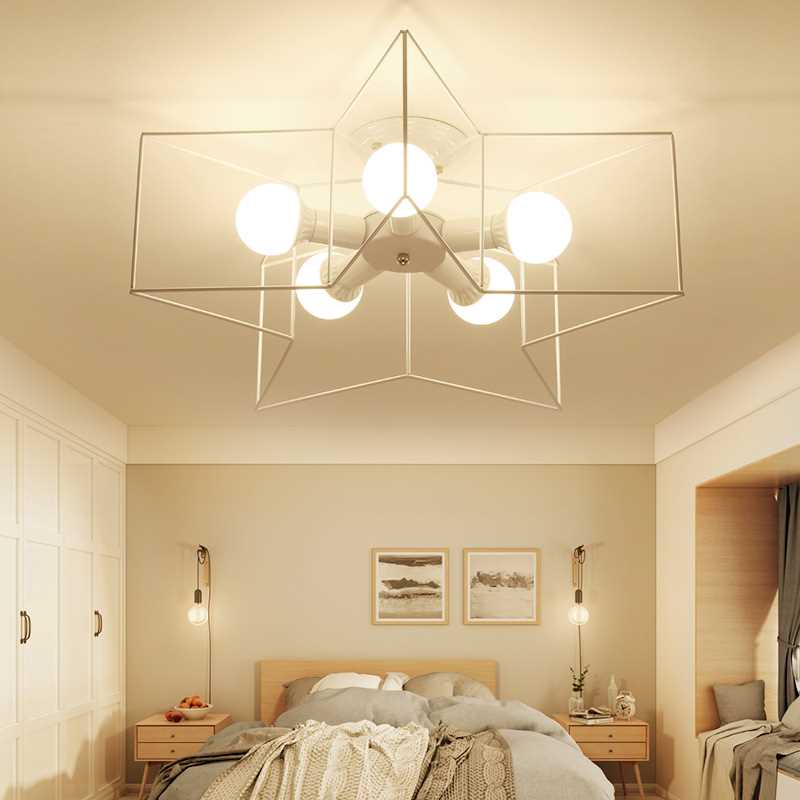 Star Cage Metallic Shade Semi Flush Pendant Light Loft Stylish 5 Lights Bedroom Ceiling Lighting in Black/White Clearhalo 'Ceiling Lights' 'Close To Ceiling Lights' 'Close to ceiling' 'Semi-flushmount' Lighting' 460247