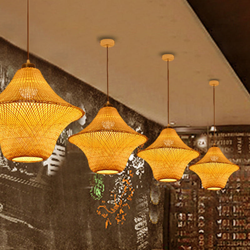 Hand Made Bamboo Lantern Pendant Light Asian Single Bulb Hanging Lamp for Restaurant Clearhalo 'Ceiling Lights' 'Pendant Lights' 'Pendants' Lighting' 460612