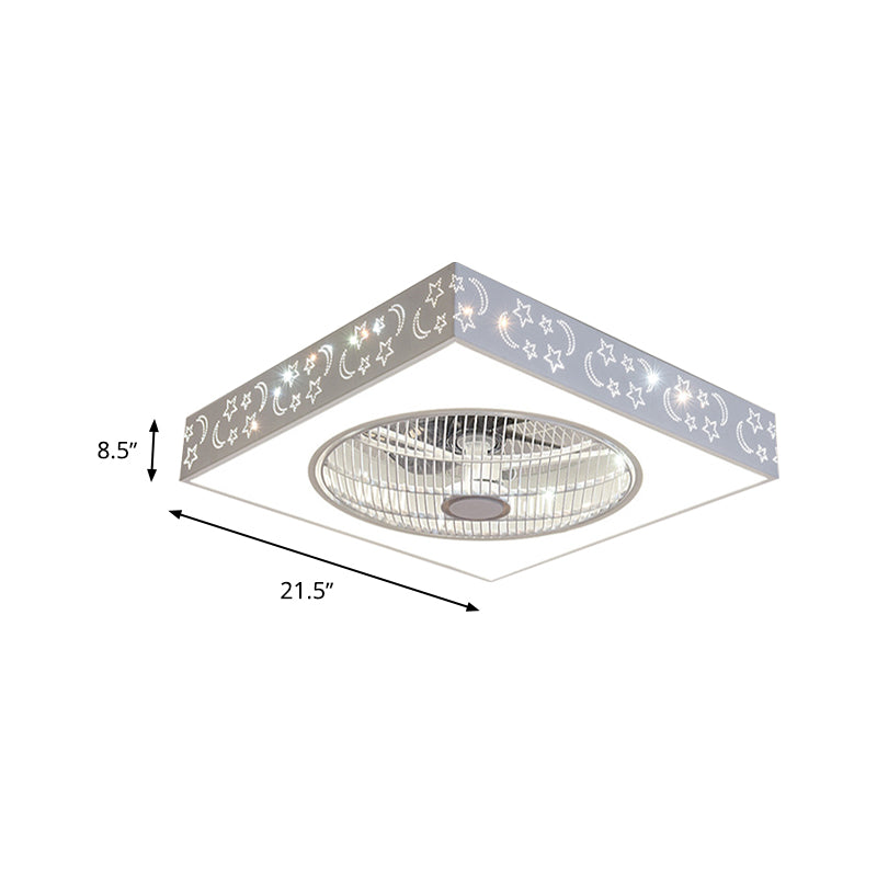 White Square Semi Flush Ceiling Light Modern Acrylic LED 21.5" W Living Room Pendant Fan Lighting with 3 Blades Clearhalo 'Ceiling Fans with Lights' 'Ceiling Fans' 'Modern Ceiling Fans' 'Modern' Lighting' 465819
