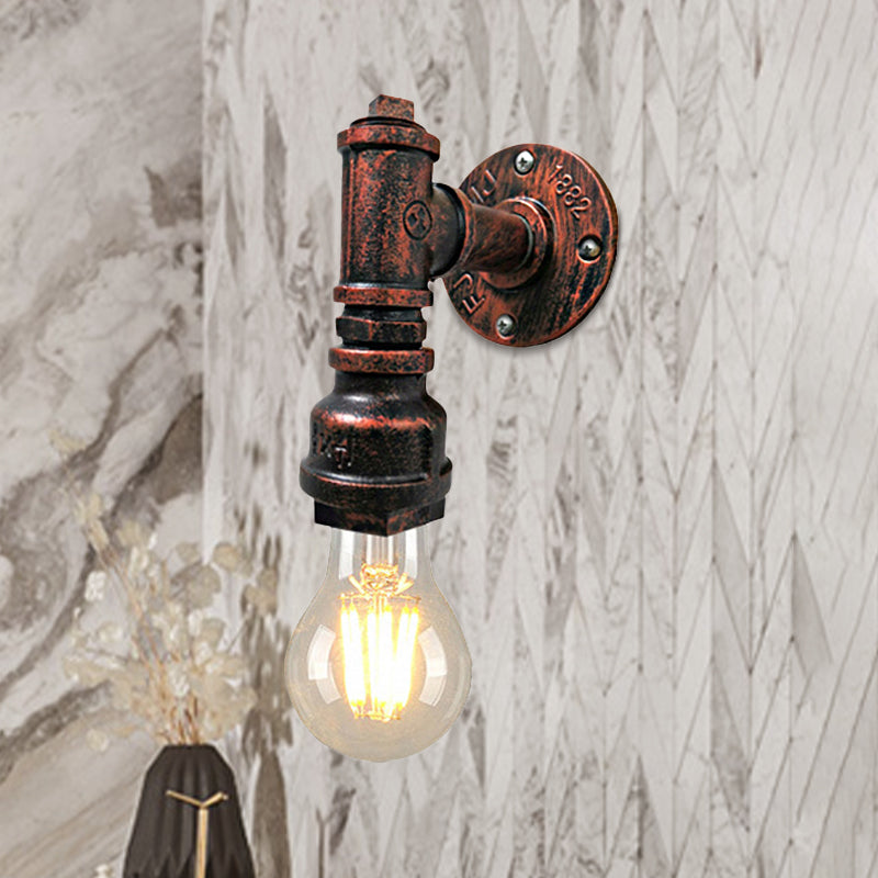 1 Light Iron Wall Sconce Lighting Industrial Black/Aged Silver Bare Bulb Indoor Wall Mounted Lamp with Water Pipe Clearhalo 'Art deco wall lights' 'Cast Iron' 'Glass' 'Industrial wall lights' 'Industrial' 'Middle century wall lights' 'Modern' 'Rustic wall lights' 'Tiffany' 'Traditional wall lights' 'Wall Lamps & Sconces' 'Wall Lights' Lighting' 467036