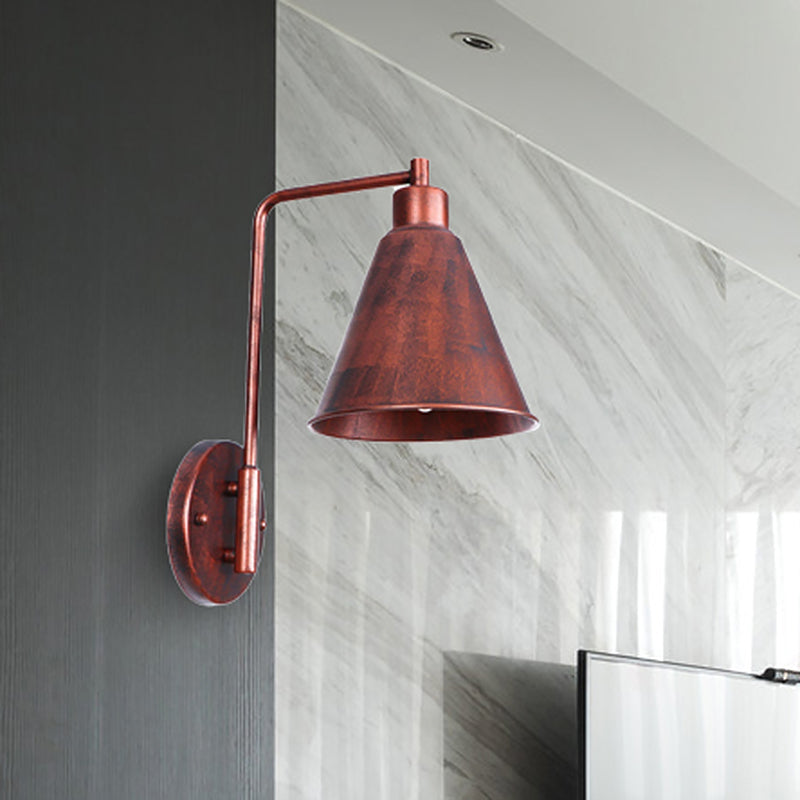 1 Bulb Conical Wall Sconce Vintage Style Black/Rust Iron Wall Mounted Lamp with Angle Arm for Farmhouse Clearhalo 'Art deco wall lights' 'Cast Iron' 'Glass' 'Industrial wall lights' 'Industrial' 'Middle century wall lights' 'Modern' 'Rustic wall lights' 'Tiffany' 'Traditional wall lights' 'Wall Lamps & Sconces' 'Wall Lights' Lighting' 467339