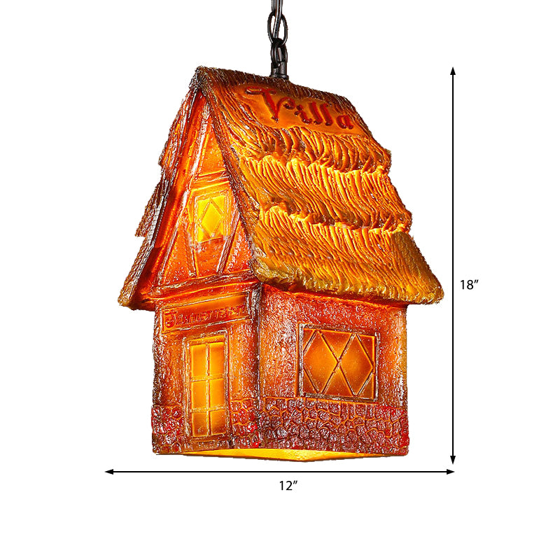 1 Light Hanging Ceiling Light with House Shade Resin Vintage Dining Room Pendant Lighting in Brown/Pink Clearhalo 'Ceiling Lights' 'Industrial Pendants' 'Industrial' 'Middle Century Pendants' 'Pendant Lights' 'Pendants' 'Tiffany' Lighting' 468194