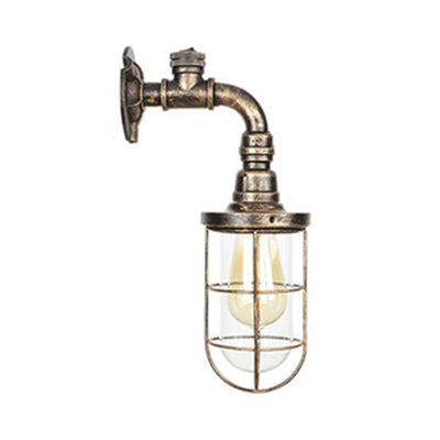 Bronze Wire Caged Wall Lighting with Pipe Rustic Style Wrought Iron 1 Bulb Farmhouse Wall Fixture Light Bronze 14" Clearhalo 'Art deco wall lights' 'Cast Iron' 'Glass' 'Industrial wall lights' 'Industrial' 'Middle century wall lights' 'Modern' 'Rustic wall lights' 'Tiffany' 'Traditional wall lights' 'Wall Lamps & Sconces' 'Wall Lights' Lighting' 49396