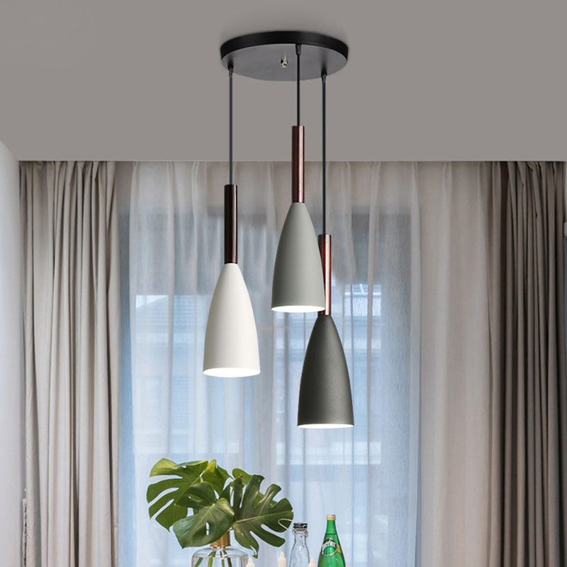 Small Bell Dining Room Hanging Light Iron 3-Light Black Multi Lamp Pendant with Round Canopy Black Clearhalo 'Ceiling Lights' 'Modern Pendants' 'Modern' 'Pendant Lights' 'Pendants' Lighting' 506339