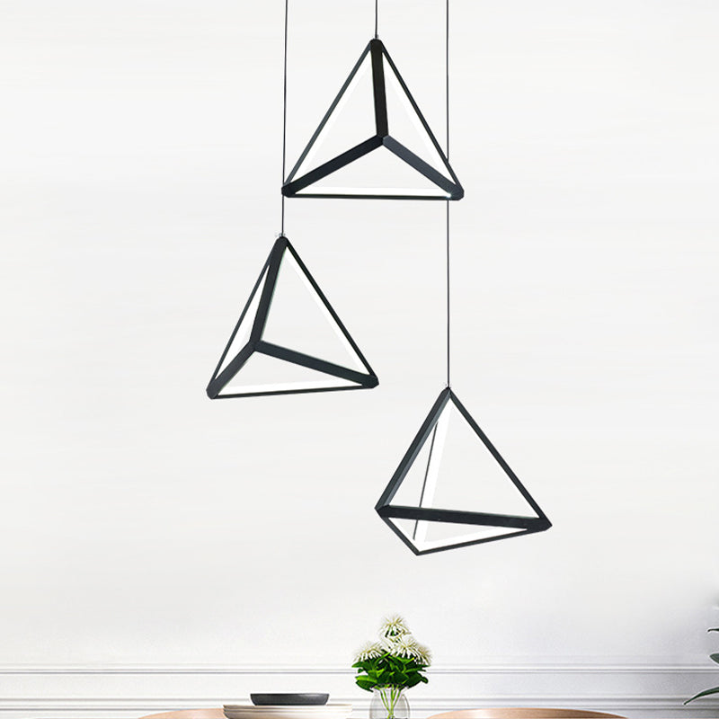 3 Heads Restaurant Multi Light Pendant Simple Black LED Hanging Ceiling Lamp with Triangle Metal Shade Black Clearhalo 'Ceiling Lights' 'Modern Pendants' 'Modern' 'Pendant Lights' 'Pendants' Lighting' 506364