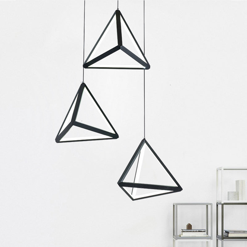 3 Heads Restaurant Multi Light Pendant Simple Black LED Hanging Ceiling Lamp with Triangle Metal Shade Clearhalo 'Ceiling Lights' 'Modern Pendants' 'Modern' 'Pendant Lights' 'Pendants' Lighting' 506366