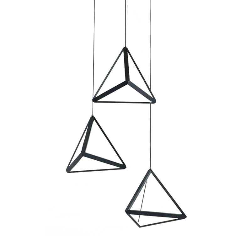 3 Heads Restaurant Multi Light Pendant Simple Black LED Hanging Ceiling Lamp with Triangle Metal Shade Clearhalo 'Ceiling Lights' 'Modern Pendants' 'Modern' 'Pendant Lights' 'Pendants' Lighting' 506367