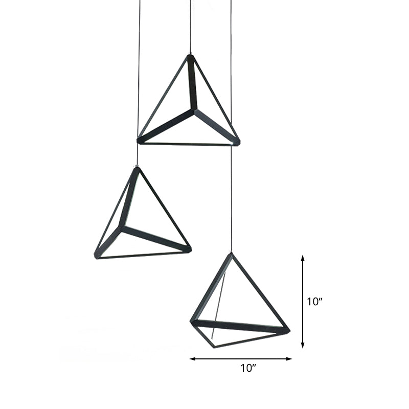 3 Heads Restaurant Multi Light Pendant Simple Black LED Hanging Ceiling Lamp with Triangle Metal Shade Clearhalo 'Ceiling Lights' 'Modern Pendants' 'Modern' 'Pendant Lights' 'Pendants' Lighting' 506368