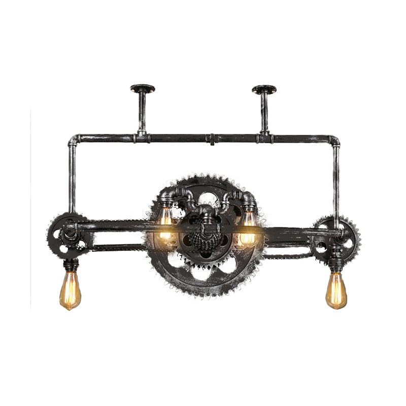 Bike-Like Metallic Hanging Lighting Vintage 6-Light Restaurant Island Lamp Fixture in Black Clearhalo 'Ceiling Lights' 'Island Lights' Lighting' 510758