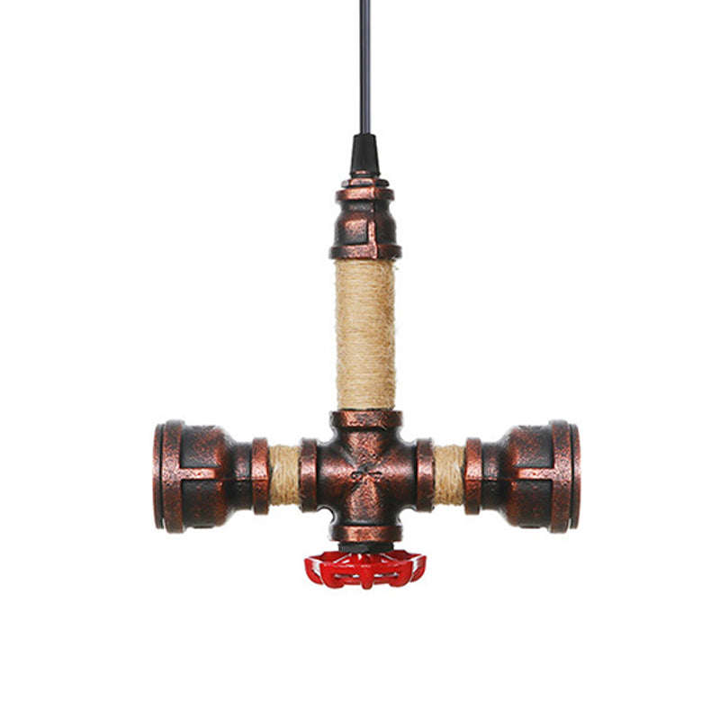 2/3 Heads Pendant Chandelier Vintage Water Pipe Metallic Hanging Ceiling Light in Rust, 8"/9"/10" Width Clearhalo 'Cast Iron' 'Ceiling Lights' 'Chandeliers' 'Industrial Chandeliers' 'Industrial' 'Metal' 'Middle Century Chandeliers' 'Rustic Chandeliers' 'Tiffany' Lighting' 510982