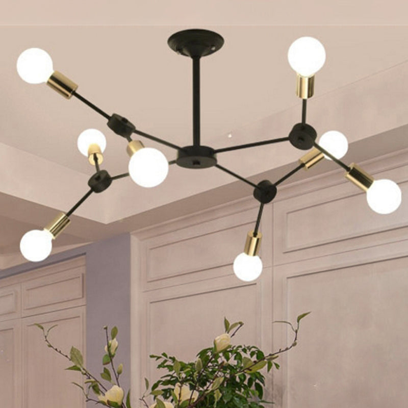Metal Branch Chandelier Pendant Light Contemporary 8 Lights Ceiling Light in Black for Bedroom Clearhalo 'Ceiling Lights' 'Chandeliers' 'Glass shade' 'Glass' 'Modern Chandeliers' 'Modern' 'Pendant Lights' Lighting' 512414