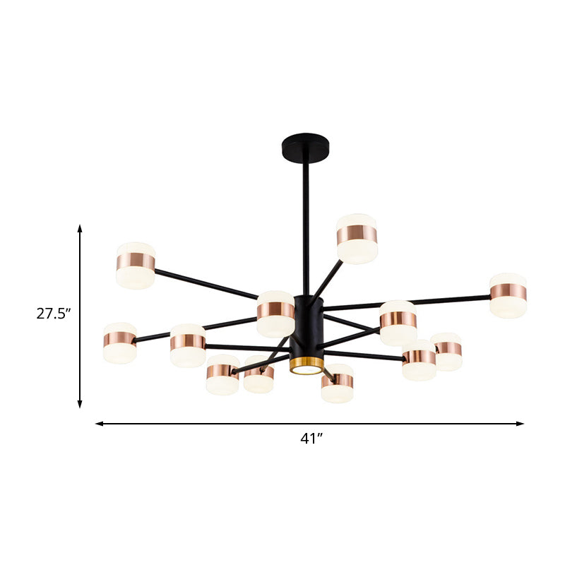 Iron 2-Layer Radial Chandelier Lighting Modern 12 Lights Black Pendant Lamp with Oval Acrylic Shade Clearhalo 'Ceiling Lights' 'Chandeliers' 'Modern Chandeliers' 'Modern' Lighting' 512504