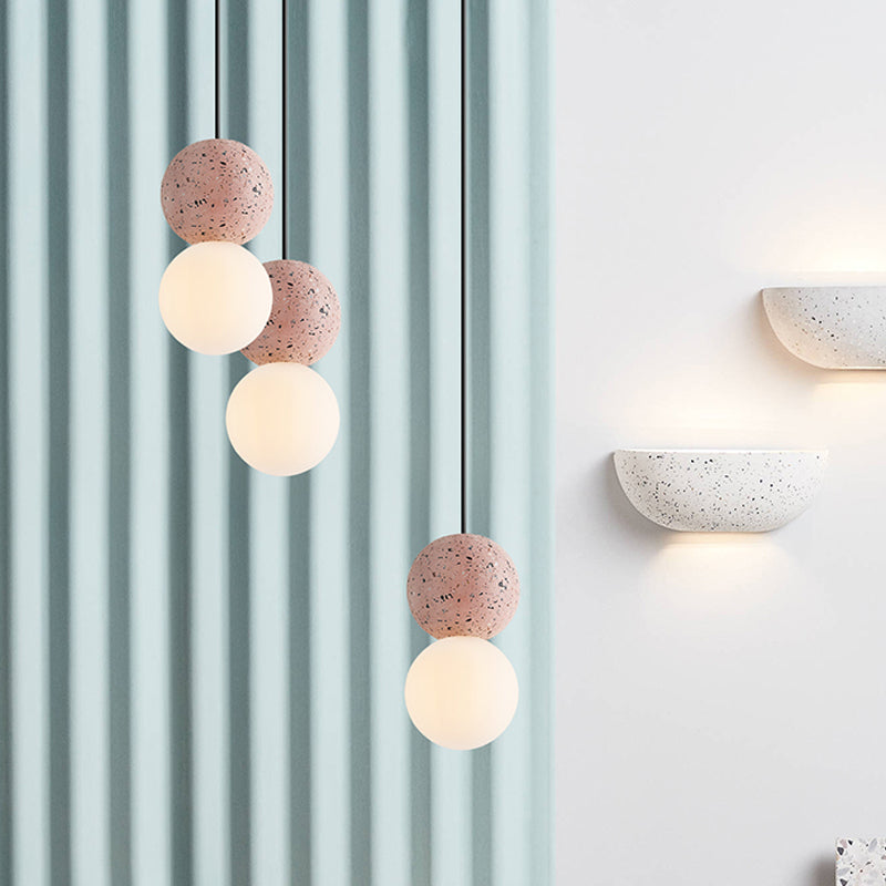 Double Ball Pendant Light Modern Glass and Terrazzo 1 Light Pink/Grey Hanging Ceiling Light Clearhalo 'Ceiling Lights' 'Glass shade' 'Glass' 'Modern Pendants' 'Modern' 'Pendant Lights' 'Pendants' Lighting' 513042