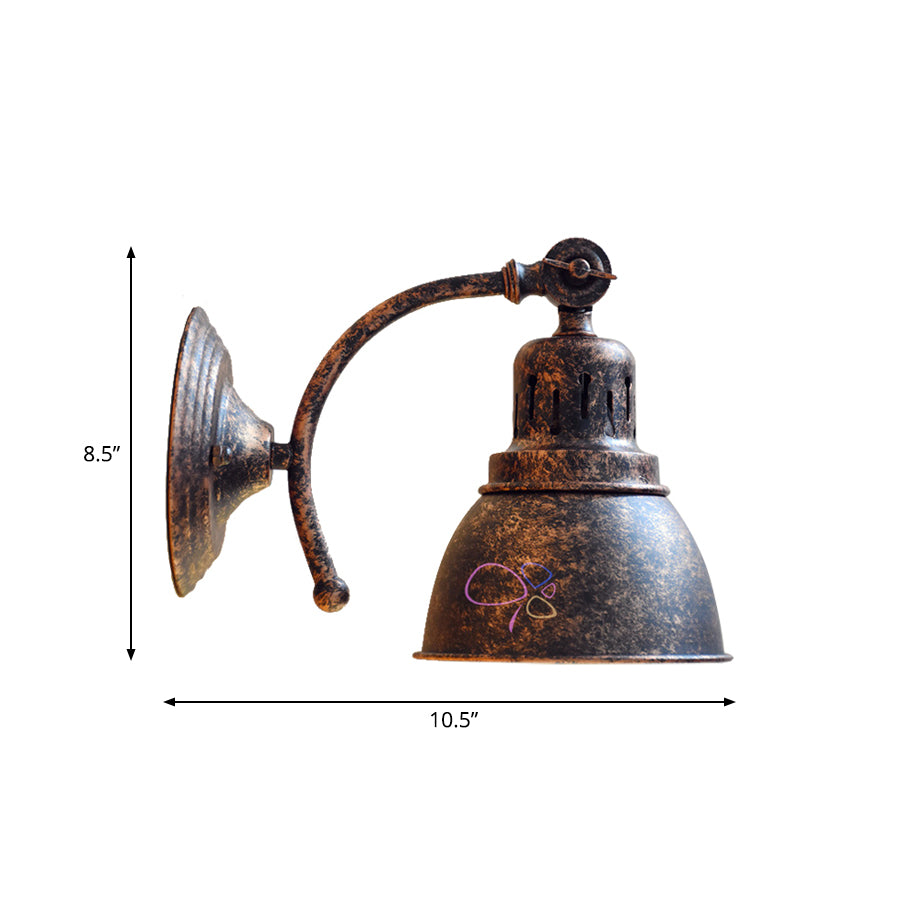 1 Bulb Dome Shade Sconce Lamp Industrial Black/Rust Metal Wall Mounted Light for Dining Room Clearhalo 'Art deco wall lights' 'Cast Iron' 'Glass' 'Industrial wall lights' 'Industrial' 'Middle century wall lights' 'Modern' 'Rustic wall lights' 'Tiffany' 'Traditional wall lights' 'Wall Lamps & Sconces' 'Wall Lights' Lighting' 513237