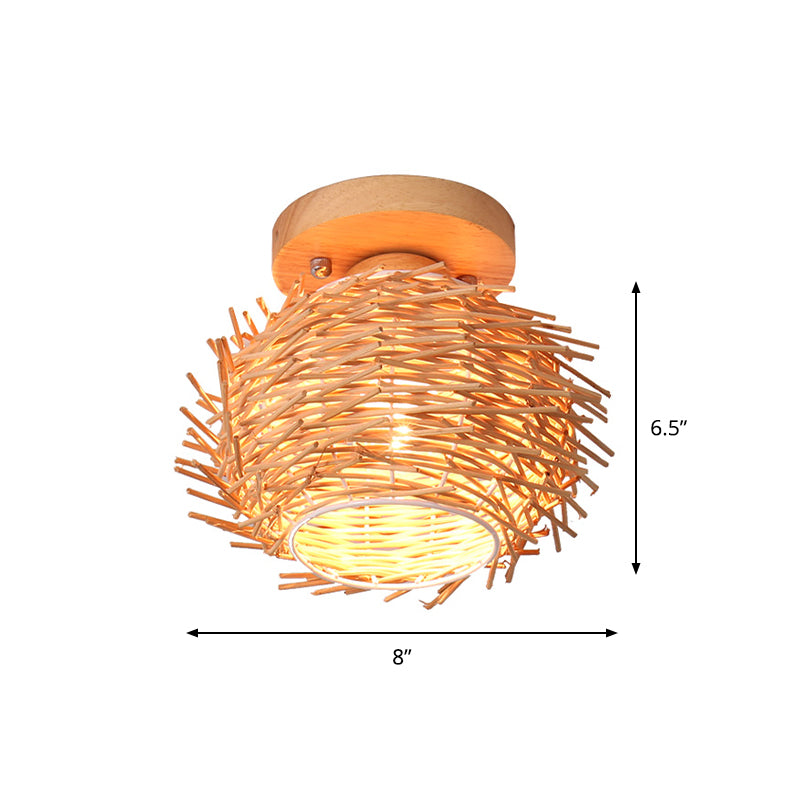 Rustic Handmade Flush Mount Lamp Bamboo 1 Bulb Ceiling Mount Light Fixture in Wood for Living Room Clearhalo 'Ceiling Lights' 'Close To Ceiling Lights' 'Close to ceiling' 'Flush mount' Lighting' 513387