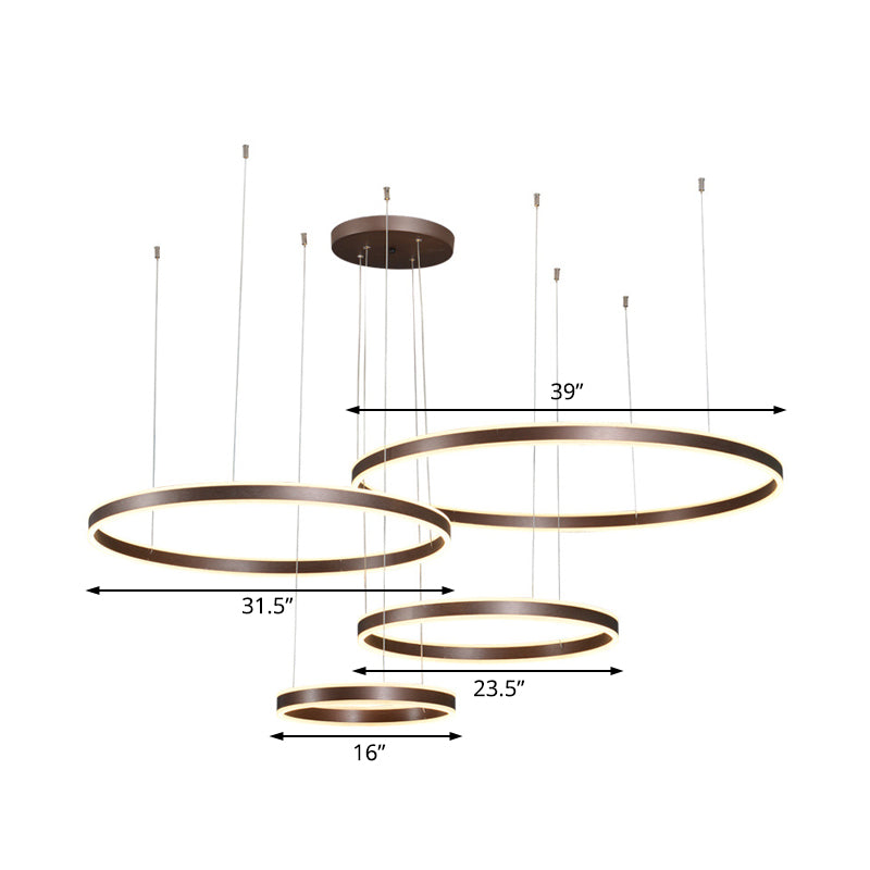 3/4-Light Circular LED Chandelier Contemporary Coffee Acrylic Pendant Lighting in Warm/White Light Clearhalo 'Ceiling Lights' 'Chandeliers' 'Modern Chandeliers' 'Modern' Lighting' 513480