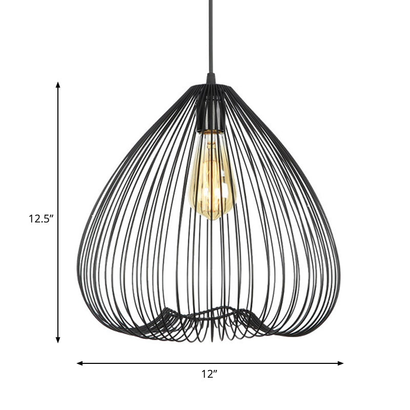 8"/9.5"/12" Wide Black 1 Light Hanging Light Vintage Metal Caged Ceiling Pendant Clearhalo 'Art Deco Pendants' 'Black' 'Cast Iron' 'Ceiling Lights' 'Ceramic' 'Crystal' 'Industrial Pendants' 'Industrial' 'Metal' 'Middle Century Pendants' 'Pendant Lights' 'Pendants' 'Rustic Pendants' 'Tiffany' Lighting' 519968