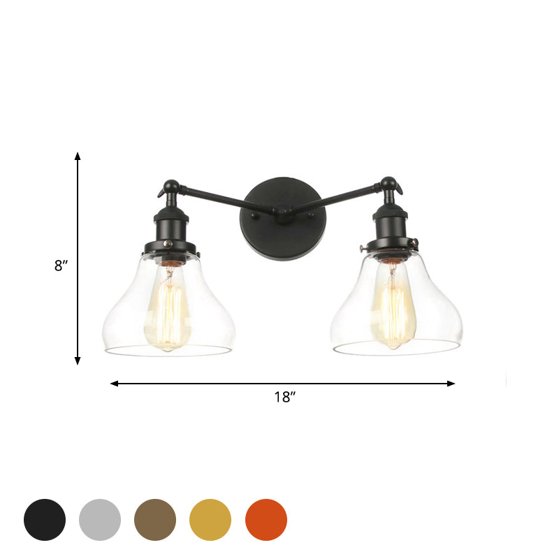 Clear Glass Black/Brass/Bronze Wall Lighting Pear Shaped 2 Lights Industrial Style Sconce Lamp Clearhalo 'Art deco wall lights' 'Cast Iron' 'Glass' 'Industrial wall lights' 'Industrial' 'Middle century wall lights' 'Modern' 'Rustic wall lights' 'Tiffany' 'Traditional wall lights' 'Wall Lamps & Sconces' 'Wall Lights' Lighting' 520072