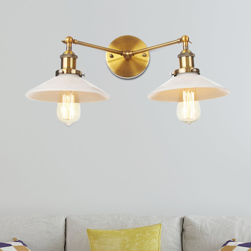 2 Lights Wall Hanging Light Vintage Cone Opal Glass Sconce Lighting Fixture in Bronze/Copper/Brass Clearhalo 'Art deco wall lights' 'Cast Iron' 'Glass' 'Industrial wall lights' 'Industrial' 'Middle century wall lights' 'Modern' 'Rustic wall lights' 'Tiffany' 'Traditional wall lights' 'Wall Lamps & Sconces' 'Wall Lights' Lighting' 520168